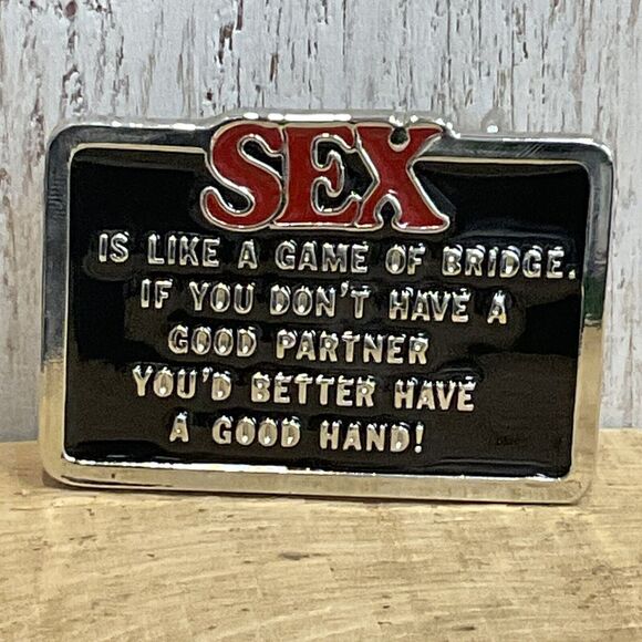 Sexy Humor Belt Buckle Mens Sex Bridge Partners and Good Hands - Picture 2 of 5